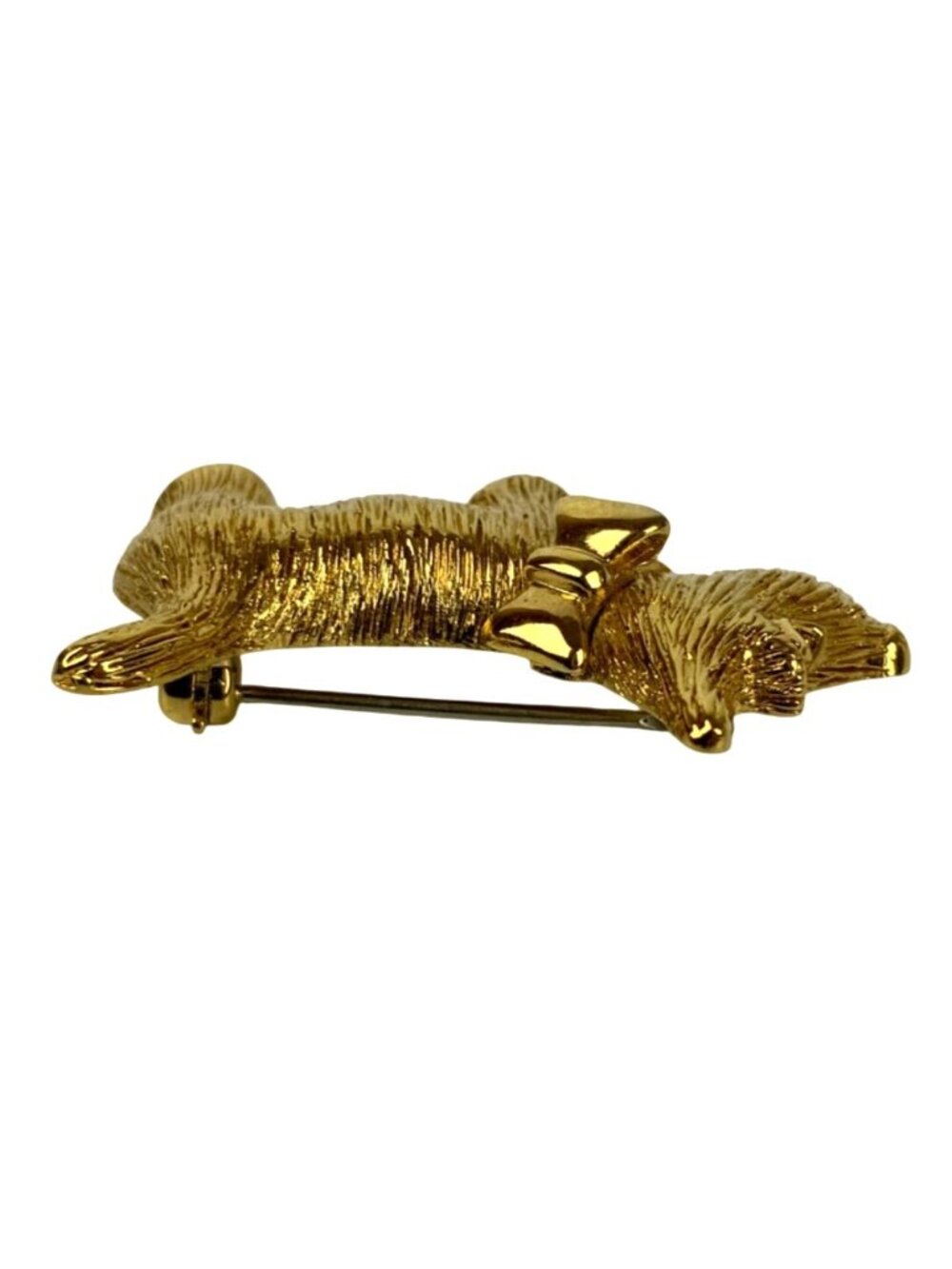 Scottie Dog with Bow Tie Brushed Gold-Tone Small Figural Brooch Pin - Picture 4 of 6